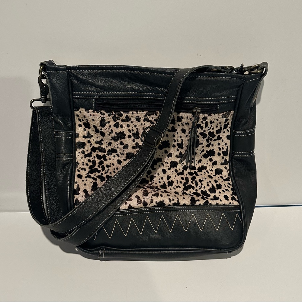Black leather with cowhide Myra bag